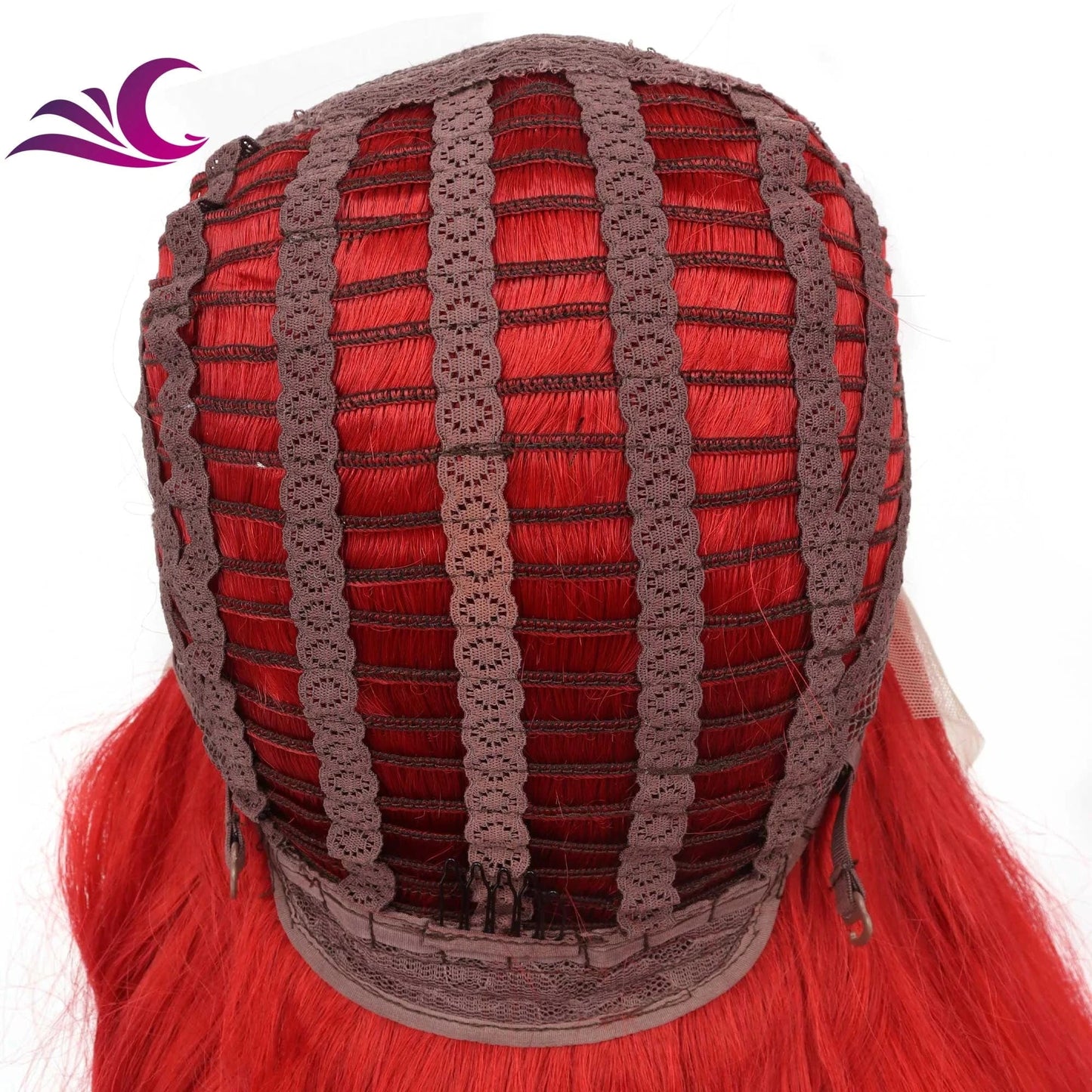 Celebrity fire red color long curl pre-plucked natural hairline heat friendly synthetic hair lace front wig