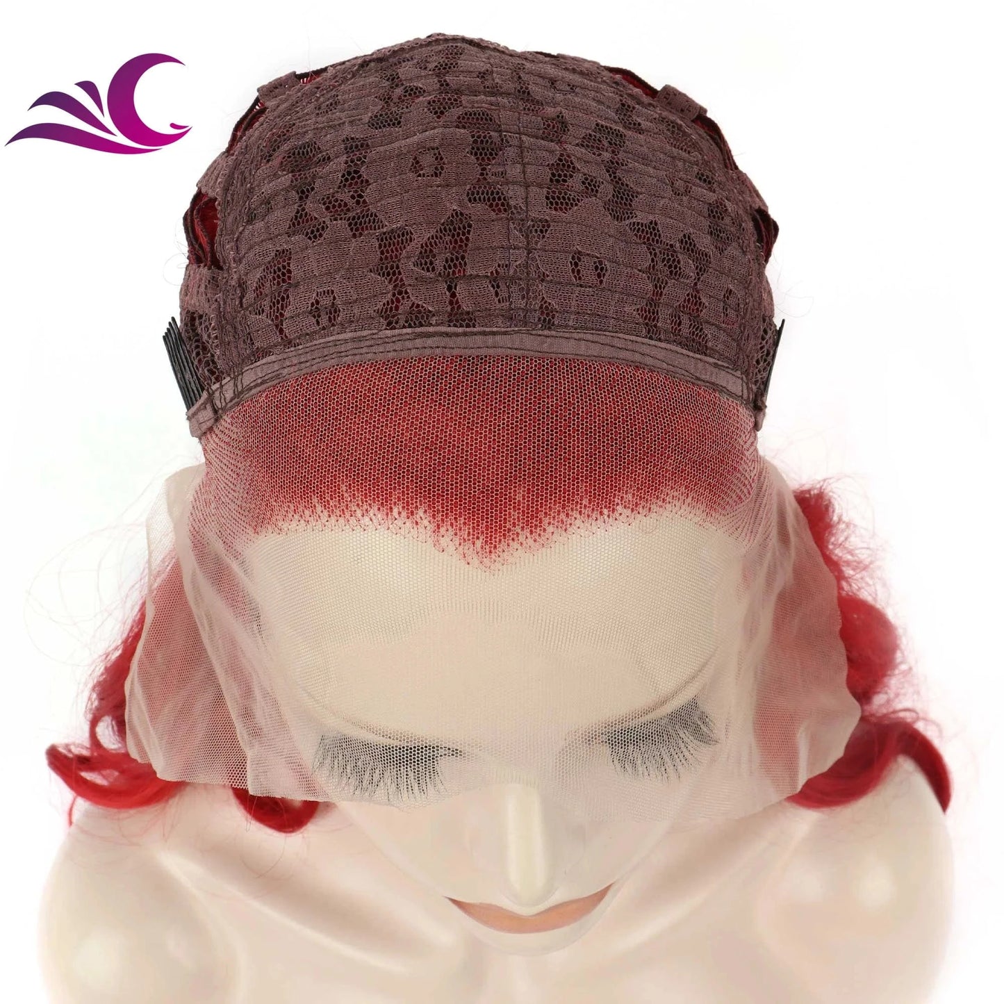 Celebrity fire red color long curl pre-plucked natural hairline heat friendly synthetic hair lace front wig