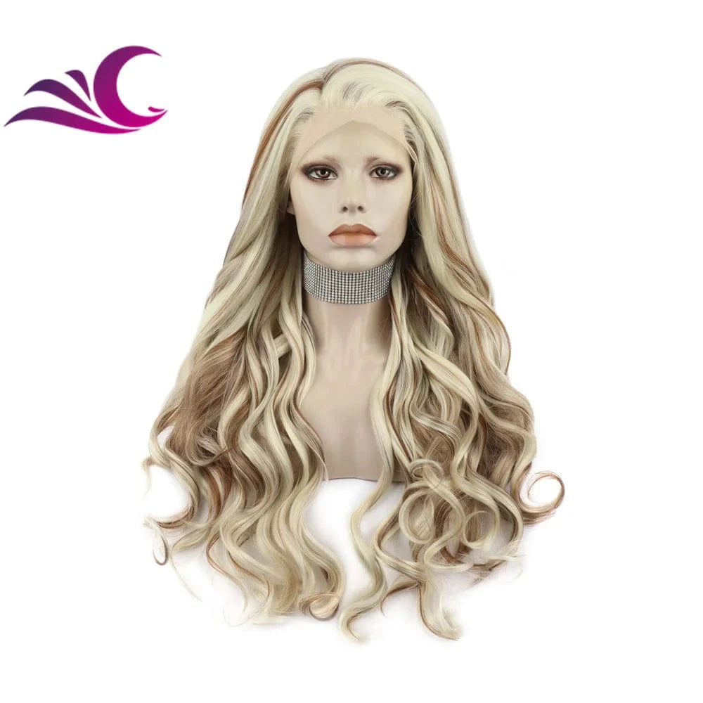 Celebrity fire red color long curl pre-plucked natural hairline heat friendly synthetic hair lace front wig