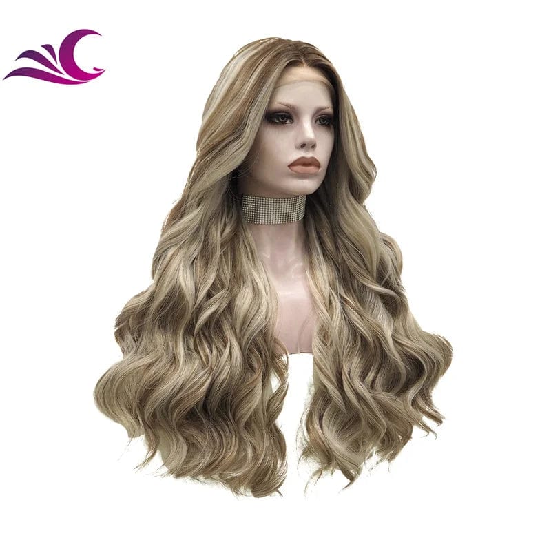 Celebrity highlight honey blonde mix colorful wig heat resistant middle part futura fiber synthetic wig