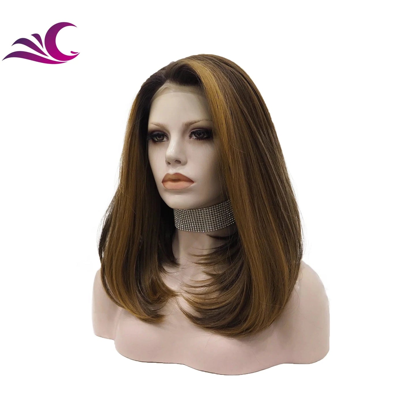 Celebrity highlight honey blonde ombre brown colored lace front wig premium heat resistant short bob synthetic hair wig