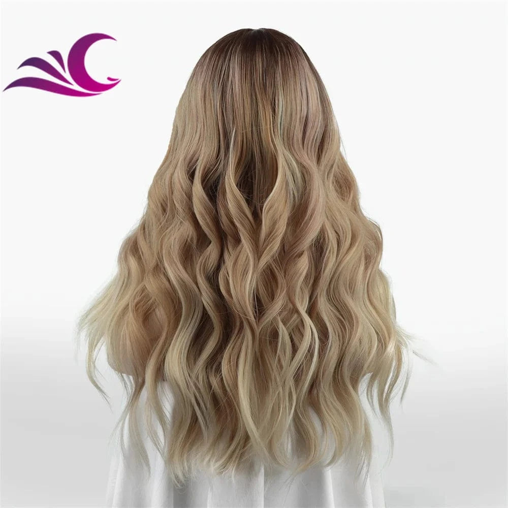 Celebrity highlight matcha blonde color synthetic heat friendly fiber hair wig