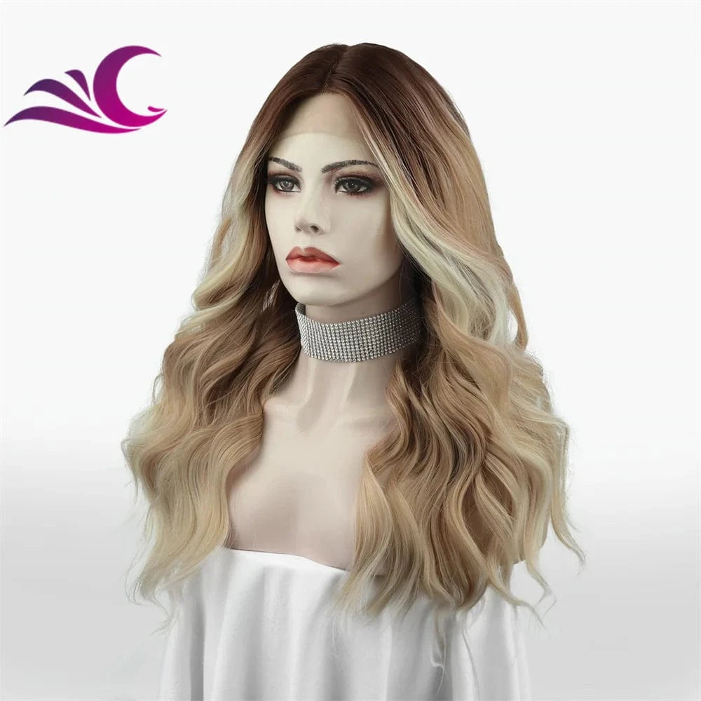 Celebrity highlight matcha blonde color synthetic heat friendly fiber hair wig
