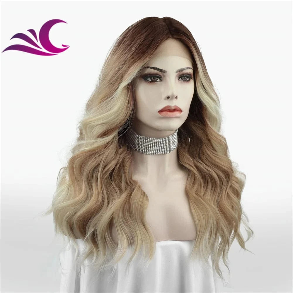 Celebrity highlight matcha blonde color synthetic heat friendly fiber hair wig