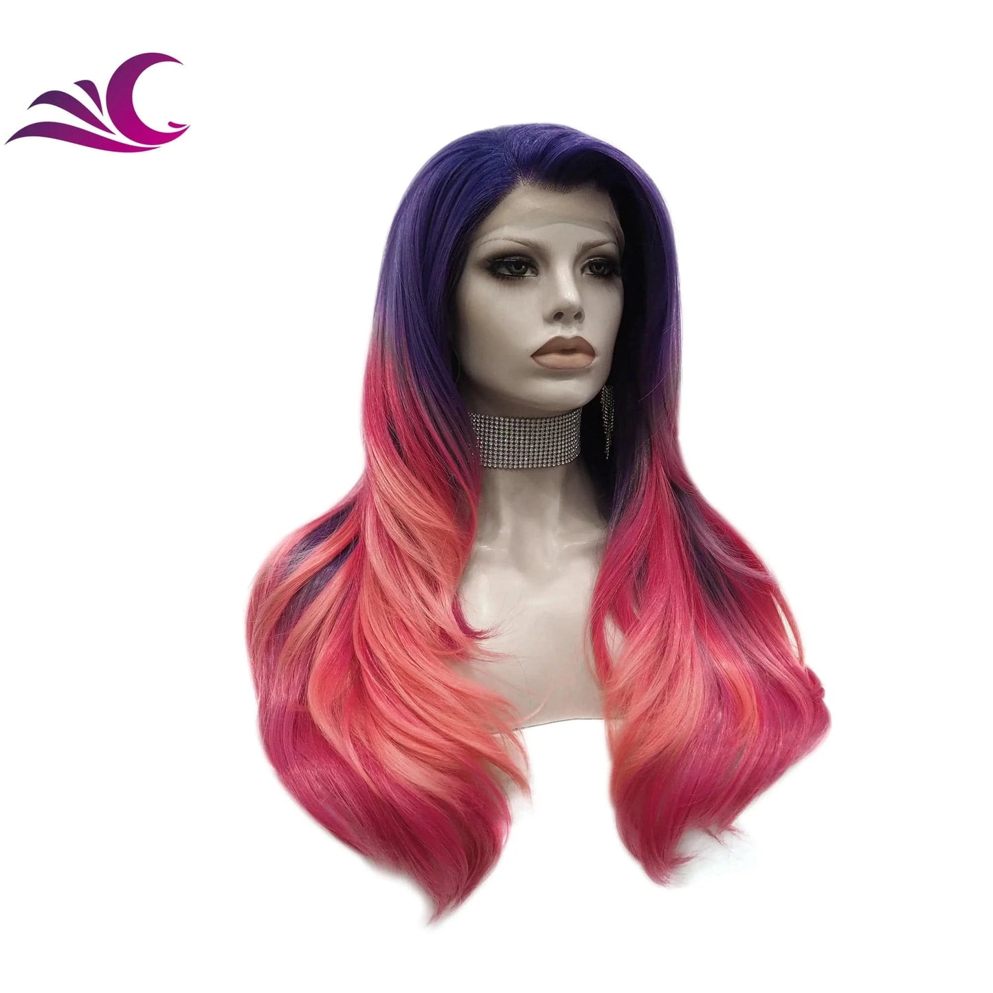 Celebrity layer ombre purple pink highlight colored wig heat resistant futura premium fiber hair lace front wig