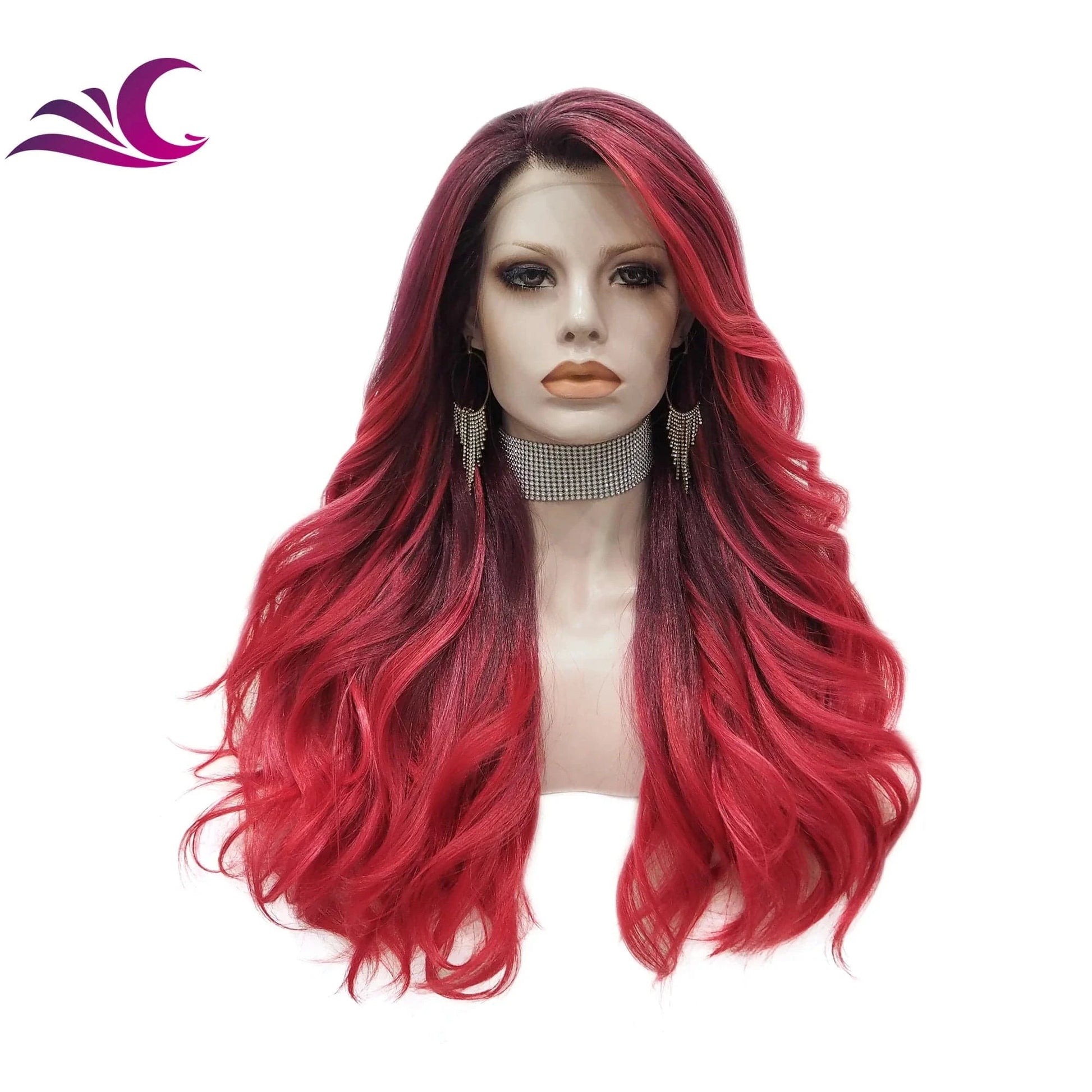 Celebrity layer ombre purple pink highlight colored wig heat resistant futura premium fiber hair lace front wig