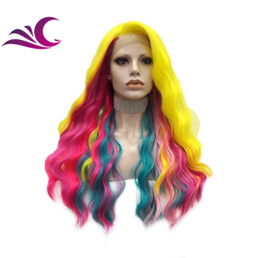 Celebrity layer ombre purple pink highlight colored wig heat resistant futura premium fiber hair lace front wig