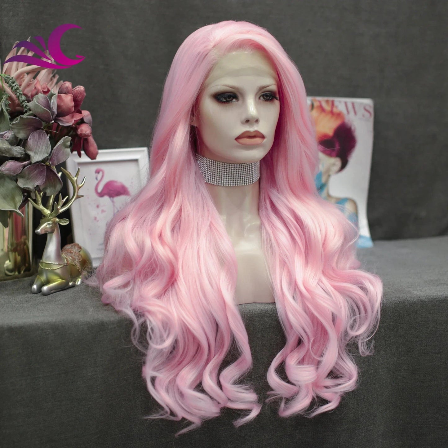 Celebrity light pink color 13*2 lace front wig pre-plucked natural hairline futura synthetic wig for black women