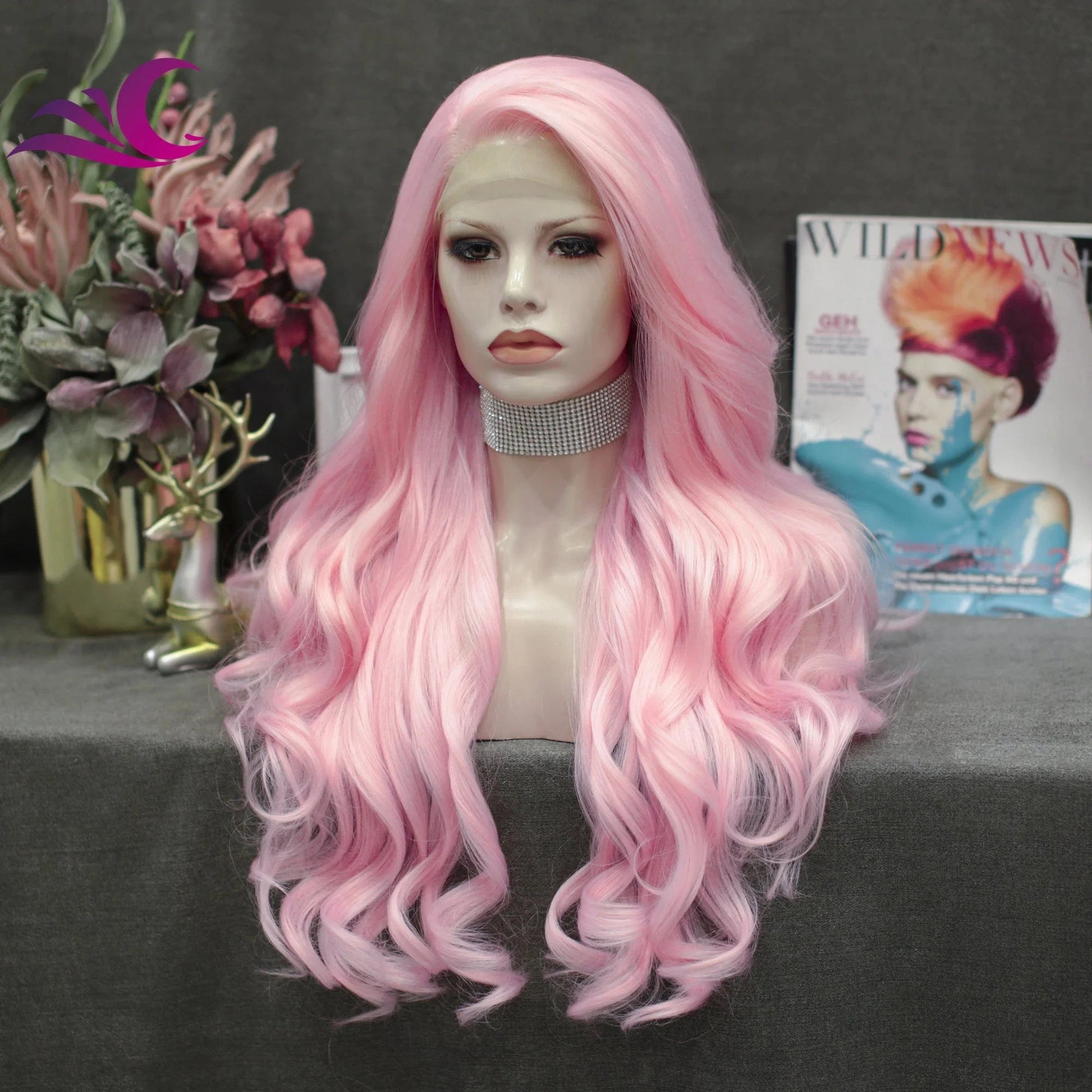 Celebrity light pink color 13*2 lace front wig pre-plucked natural hairline futura synthetic wig for black women