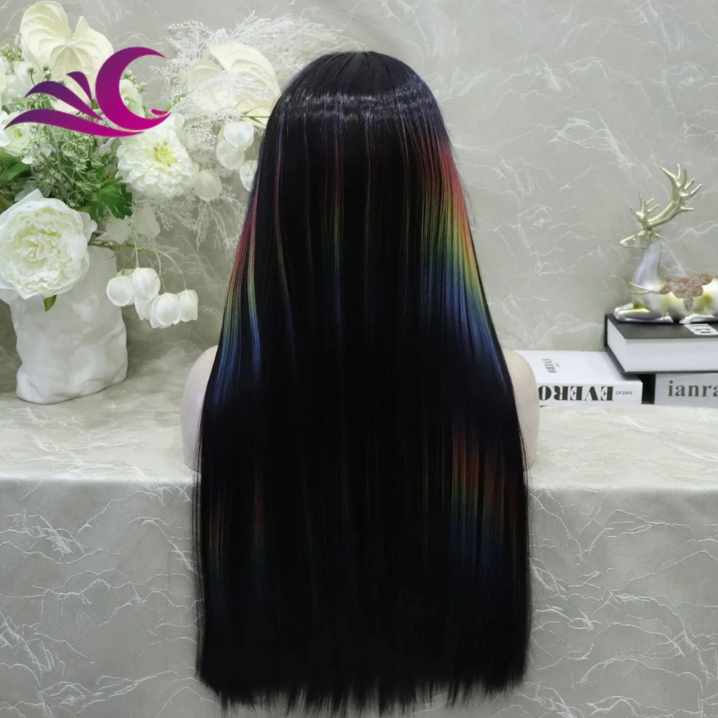 Celebrity new desgin ombre colorful highlight black natural color heat resistant futura fiber lace front wig