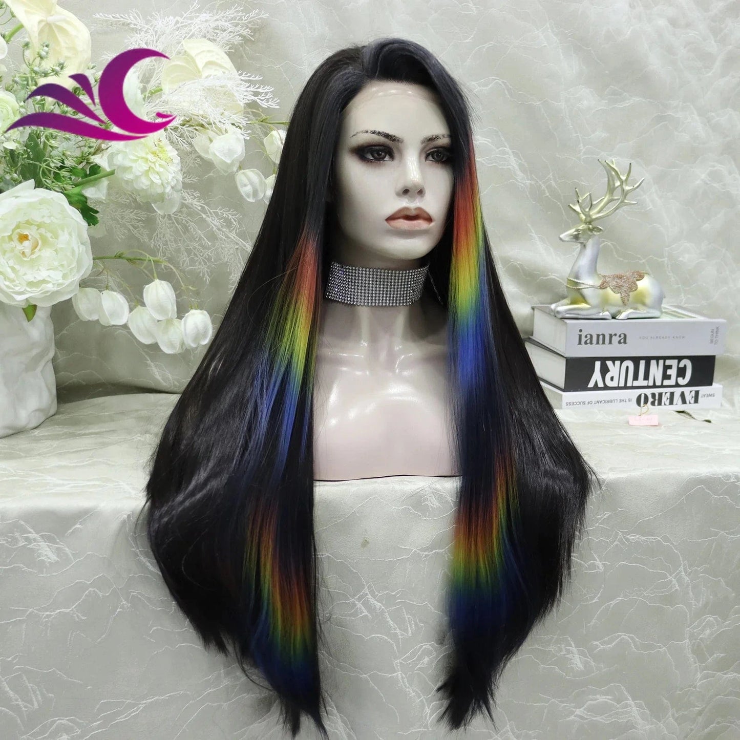 Celebrity new desgin ombre colorful highlight black natural color heat resistant futura fiber lace front wig