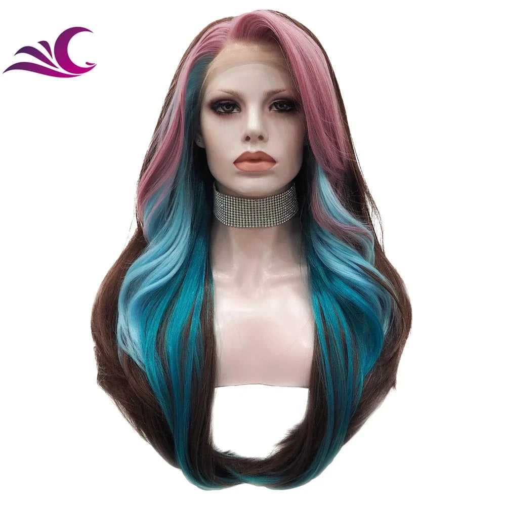 Celebrity new desgin ombre colorful highlight black natural color heat resistant futura fiber lace front wig