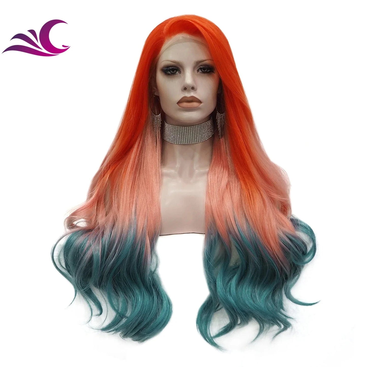 Celebrity new desgin ombre colorful highlight black natural color heat resistant futura fiber lace front wig