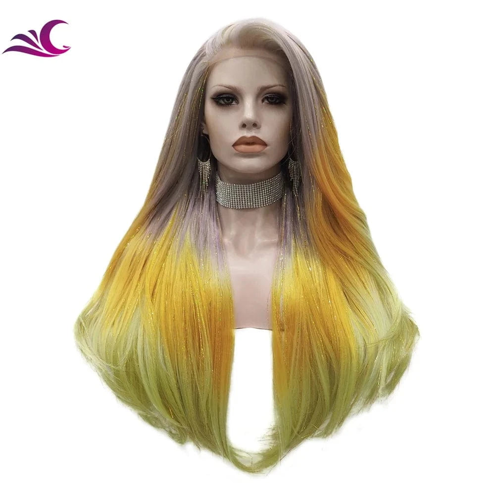 Celebrity new desgin ombre colorful highlight black natural color heat resistant futura fiber lace front wig