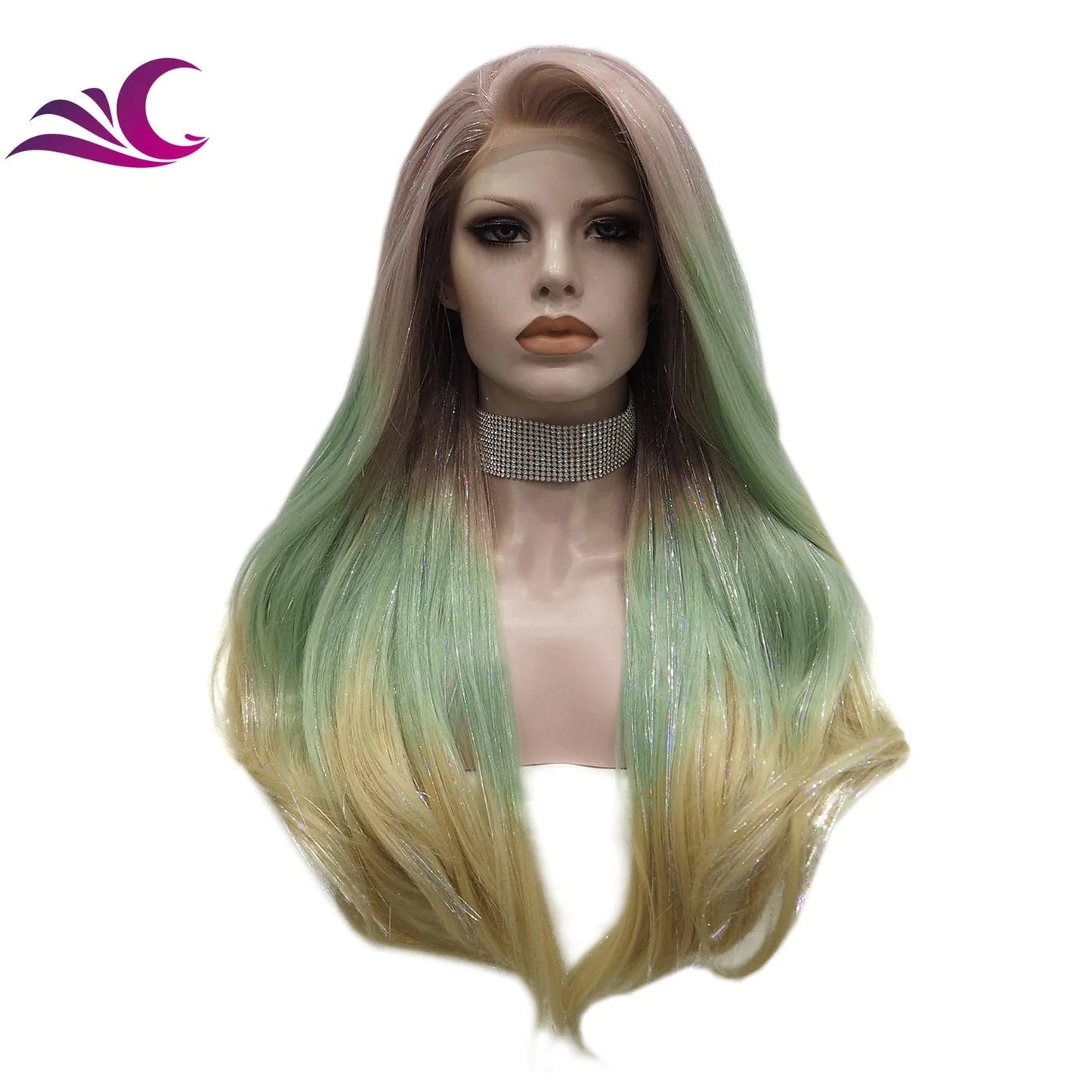Celebrity new desgin ombre colorful highlight black natural color heat resistant futura fiber lace front wig