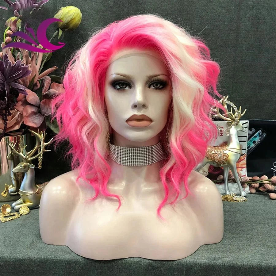 Celebrity new desgin ombre colorful highlight black natural color heat resistant futura fiber lace front wig