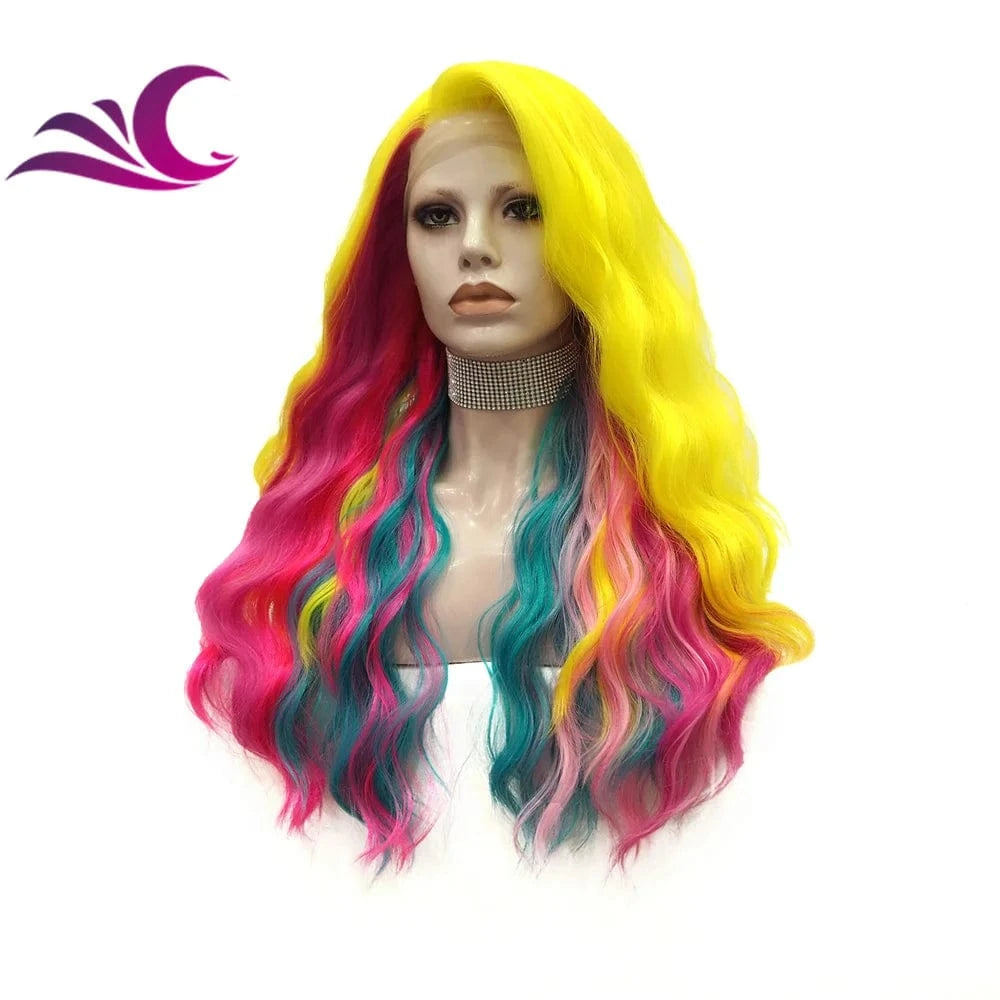 Celebrity new desgin ombre colorful highlight black natural color heat resistant futura fiber lace front wig