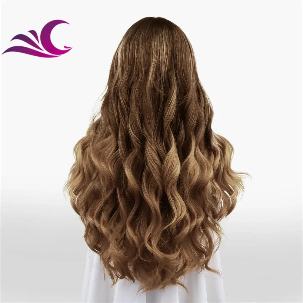Celebrity new fashion highlight caramel color t part lace front wig synthetic futura fiber hair wig