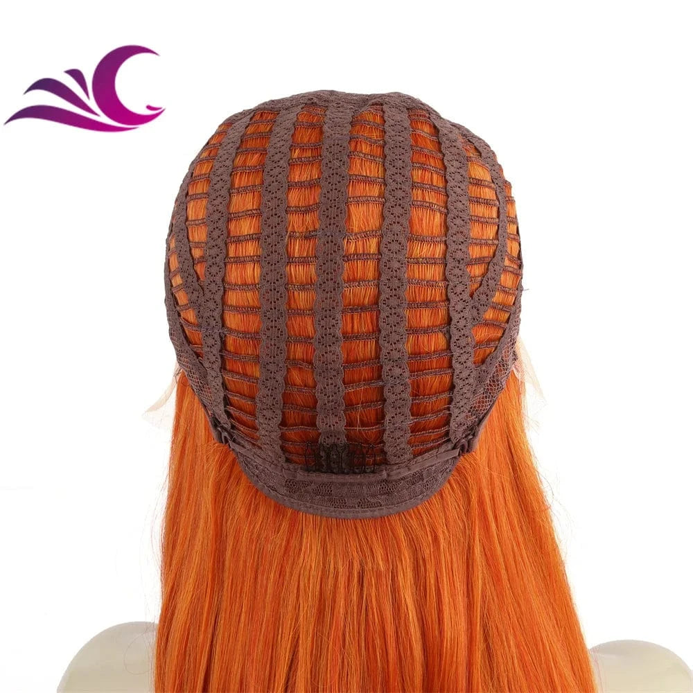 Celebrity ombre orange colorful pre-plucked high temperature fiber synthetic lace front wig with pre-plucked natural hairline