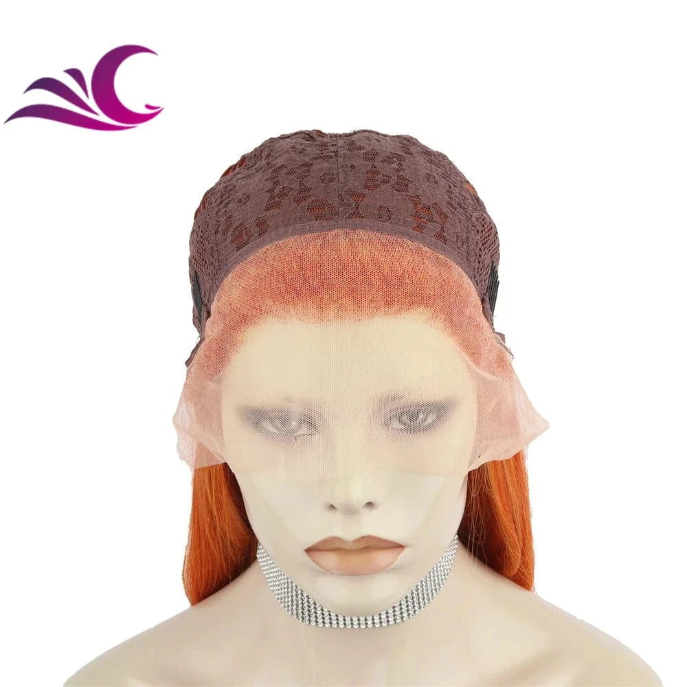 Celebrity ombre orange colorful pre-plucked high temperature fiber synthetic lace front wig with pre-plucked natural hairline