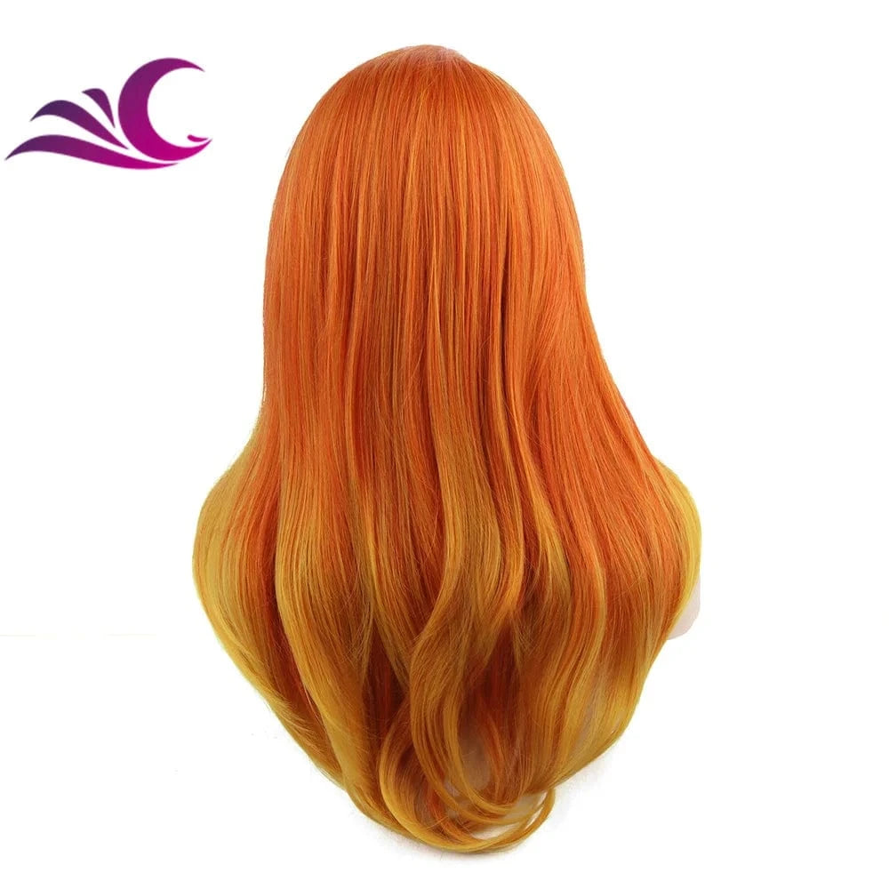Celebrity ombre orange colorful pre-plucked high temperature fiber synthetic lace front wig with pre-plucked natural hairline
