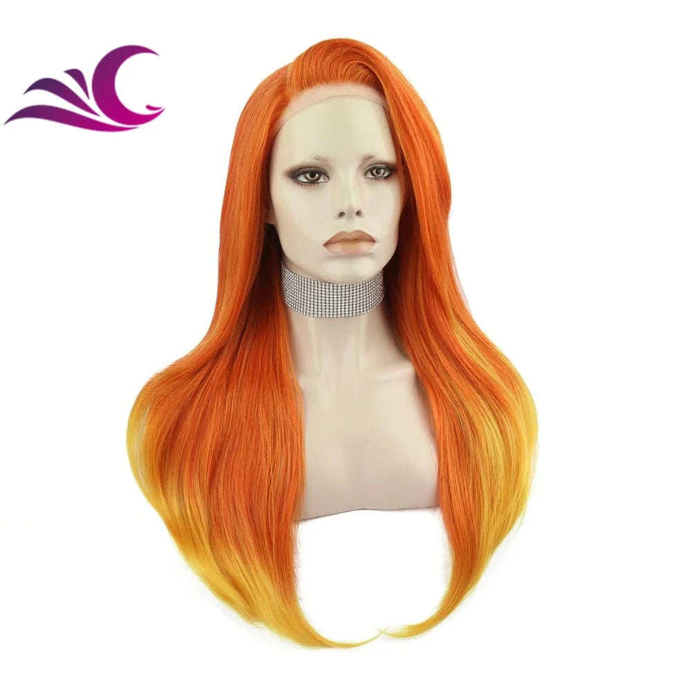 Celebrity ombre orange colorful pre-plucked high temperature fiber synthetic lace front wig with pre-plucked natural hairline