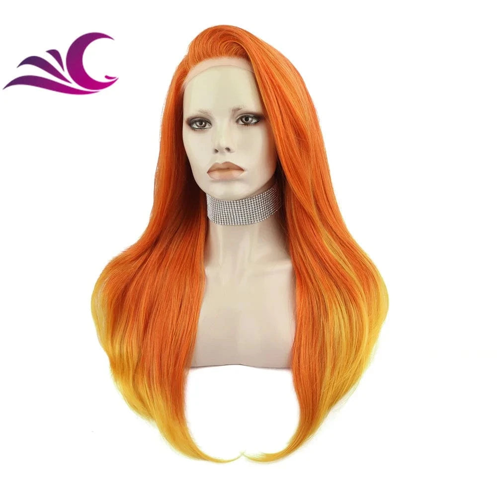 Celebrity ombre orange colorful pre-plucked high temperature fiber synthetic lace front wig with pre-plucked natural hairline