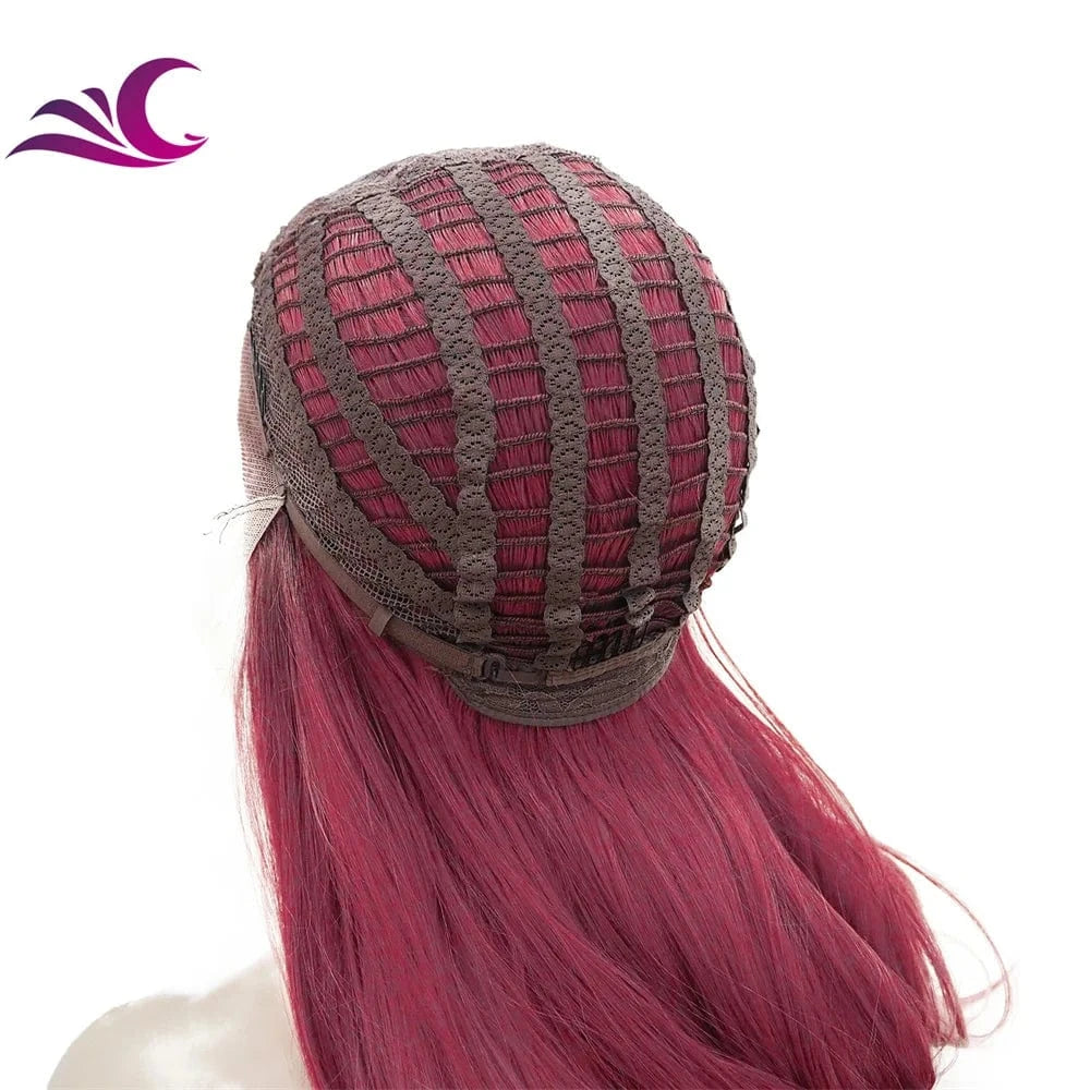 Celebrity ombre red pink colored synthetic lace front wig premium fiber high density cosplay drag queen wig