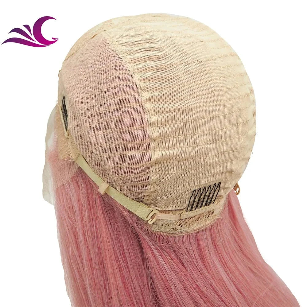 Celebrity pink color wig pre-plucked natural hairline heat resistant premium fiber synthetic lace front wig