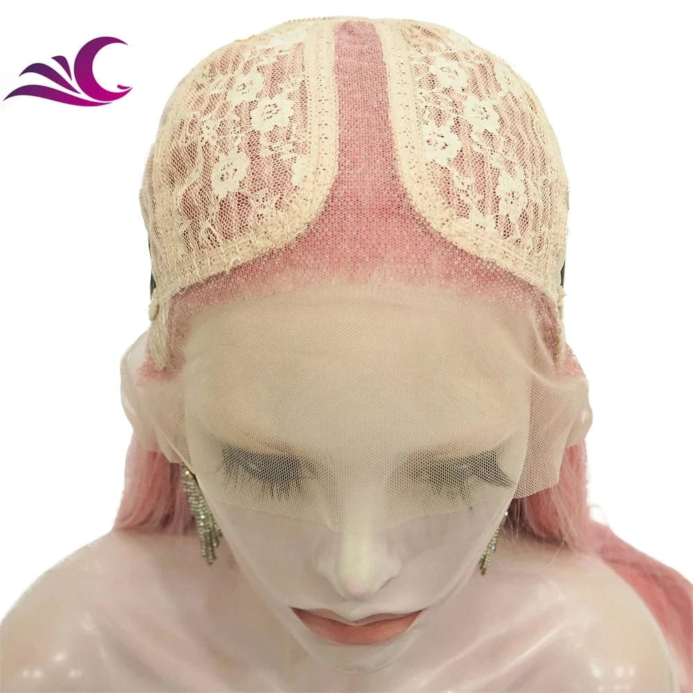 Celebrity pink color wig pre-plucked natural hairline heat resistant premium fiber synthetic lace front wig