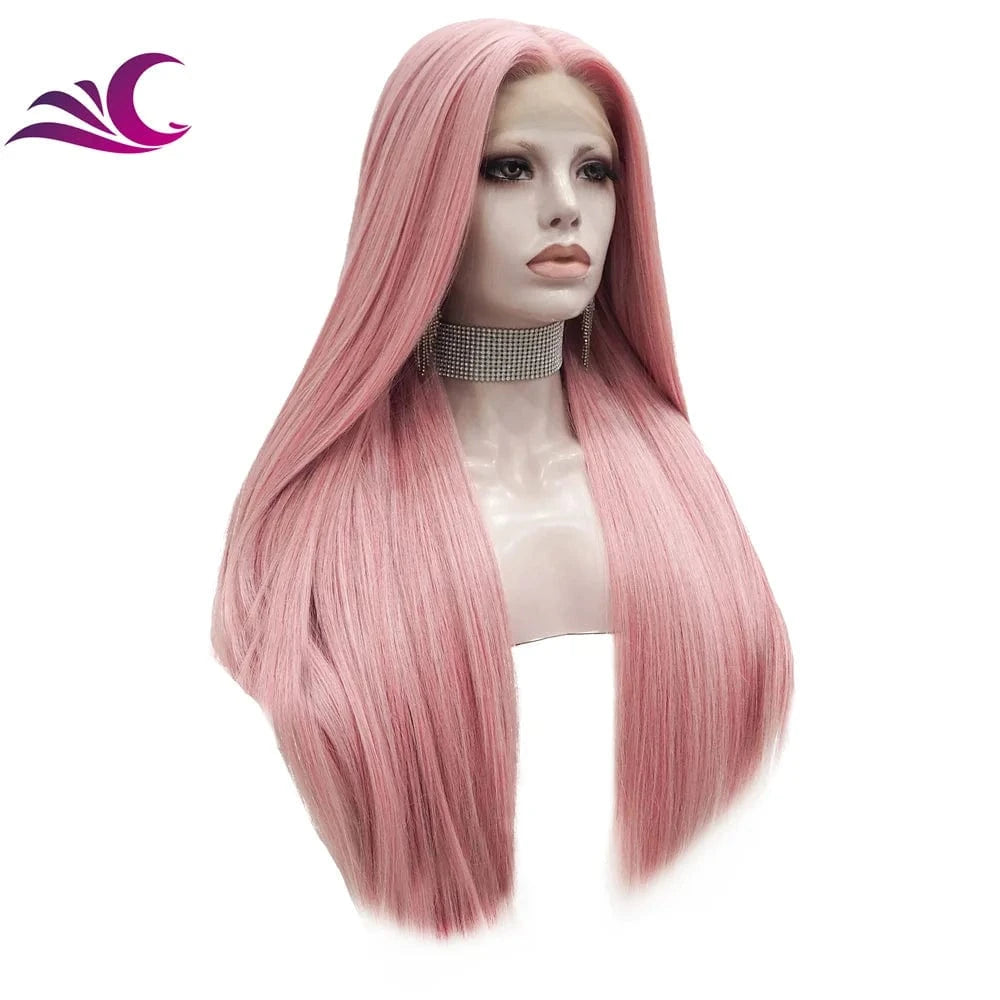 Celebrity pink color wig pre-plucked natural hairline heat resistant premium fiber synthetic lace front wig