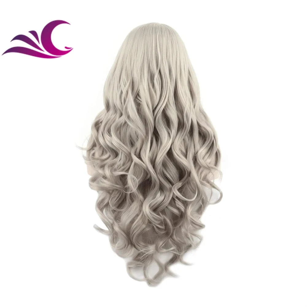 Celebrity pre-plucked natural hairline silver color lace front wig heat resistant fiber synthetic lace wig
