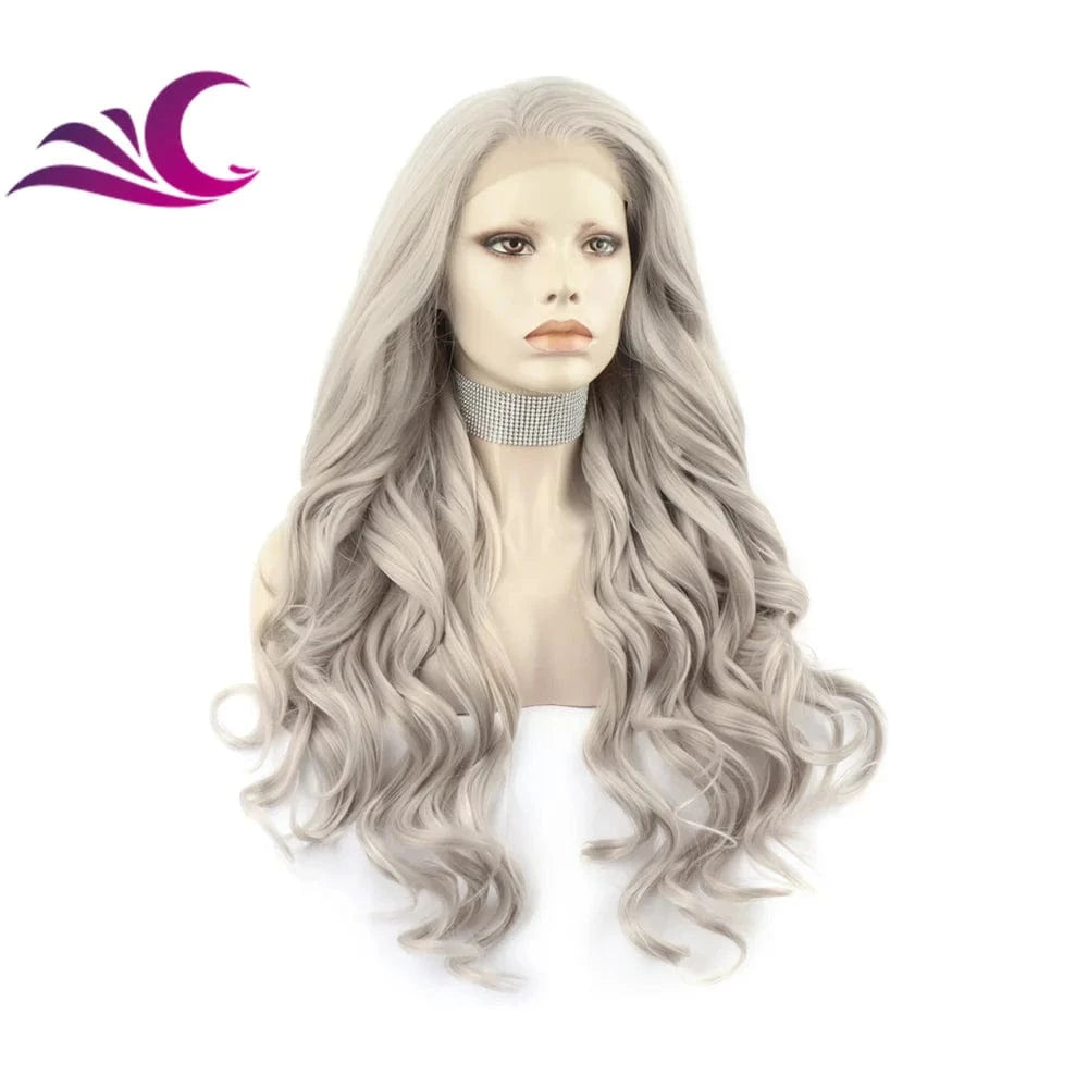 Celebrity pre-plucked natural hairline silver color lace front wig heat resistant fiber synthetic lace wig