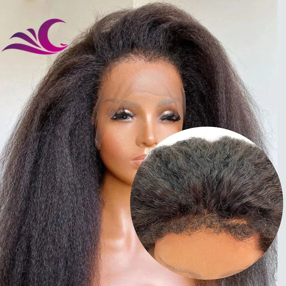Celebrity Wholesale Brazilian 4C Texture Hairline Wigs Virgin Human Hair With13x6 Lace Frontal Kinky Straight Wig 4C Natural Edg