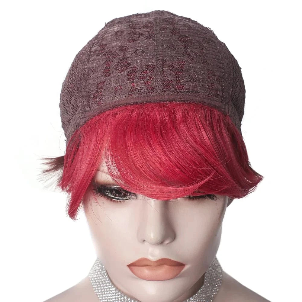 Celebrity Wholesale Popular Synthetic Ash Red Color Short Pixie Cut Fiber Synthetic Wigs