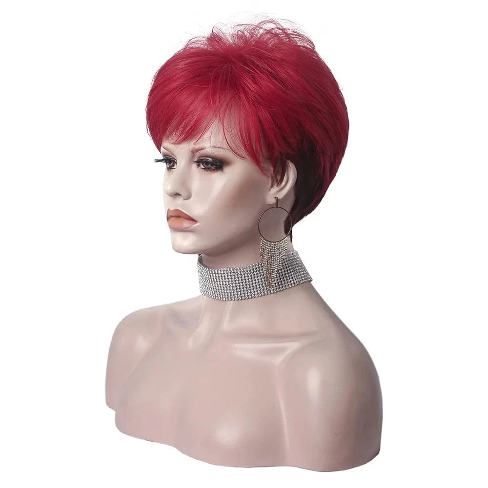 Celebrity Wholesale Popular Synthetic Ash Red Color Short Pixie Cut Fiber Synthetic Wigs