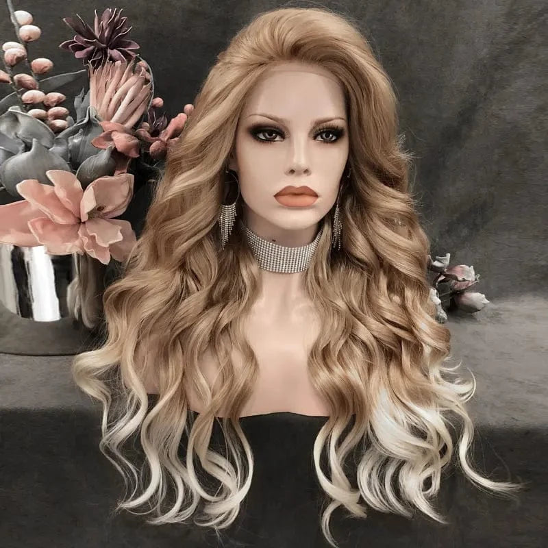 Celebrity Wig Lace Front Wigs Matte Heat Resistant Fiber Same Human Hair Lace Front Wigs in Body Wavy Texture