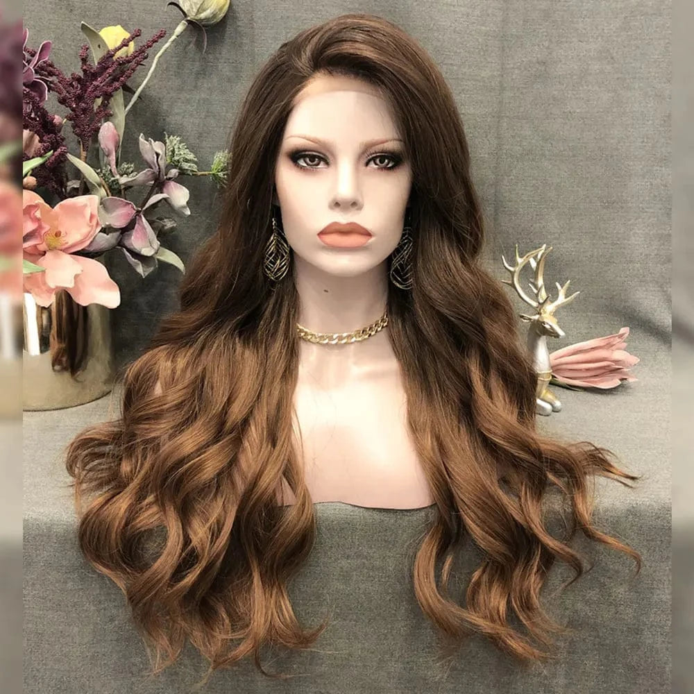Celebrity Wig Lace Front Wigs Matte Heat Resistant Fiber Same Human Hair Lace Front Wigs in Body Wavy Texture