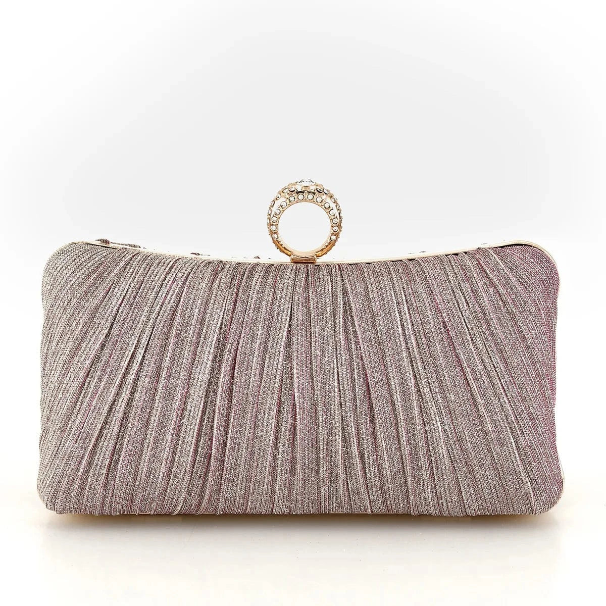 Champagne Finger Ring Women Evening Bags Diamonds Metal Luxury Prom Clutch Bags Ruched Casual Party Wedding Chain Handbags