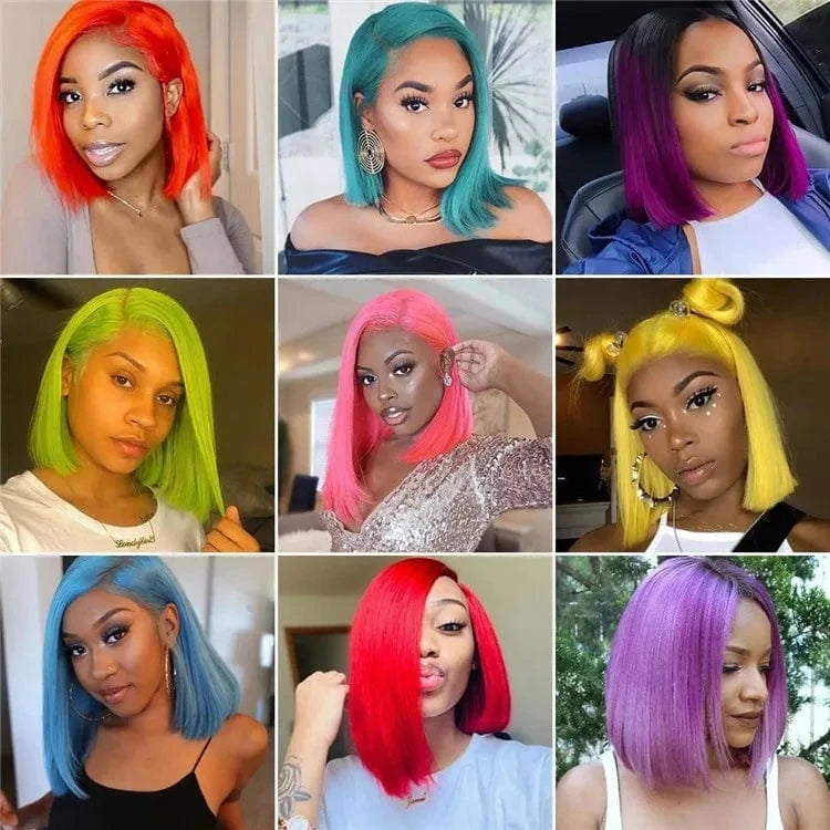 Cheap price human hair short 613 bob wigs human hair lace front blonde wig dyed green blue red pink gray orange purple color wig