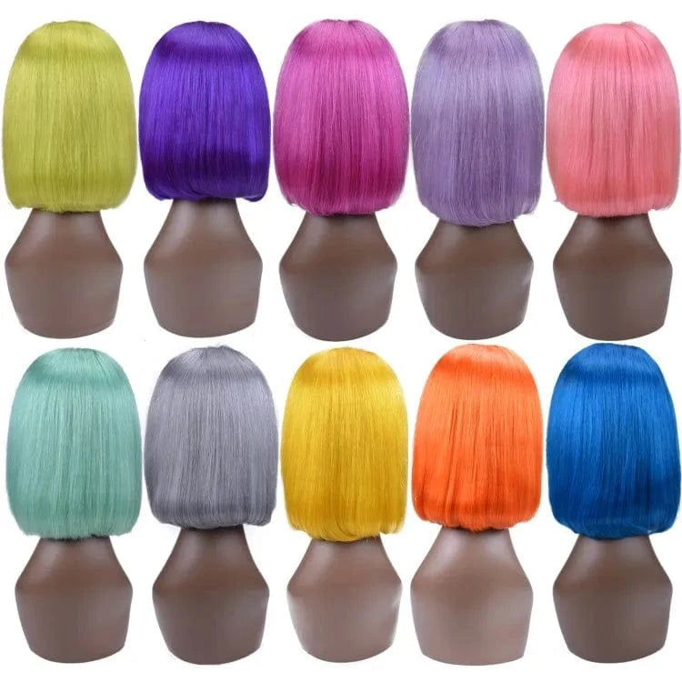 Cheap price human hair short 613 bob wigs human hair lace front blonde wig dyed green blue red pink gray orange purple color wig