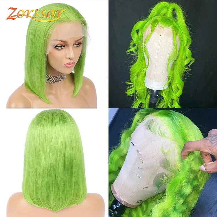 Cheap price human hair short 613 bob wigs human hair lace front blonde wig dyed green blue red pink gray orange purple color wig