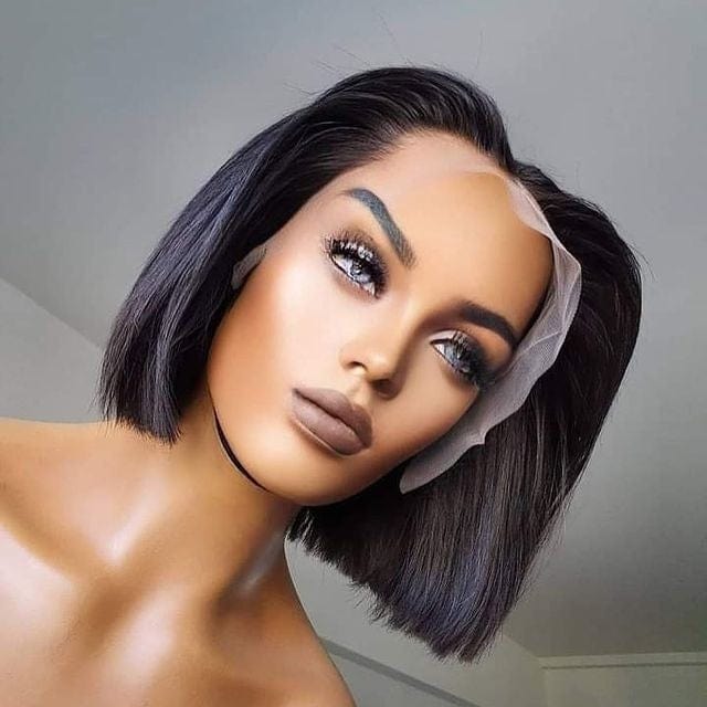 Cheap Short Bob Transparent Hd Lace Human Hair Wig,8-14inch Mink Brazilian Hair Wig,4x4 Closure Short Bob Wigs For Black Women