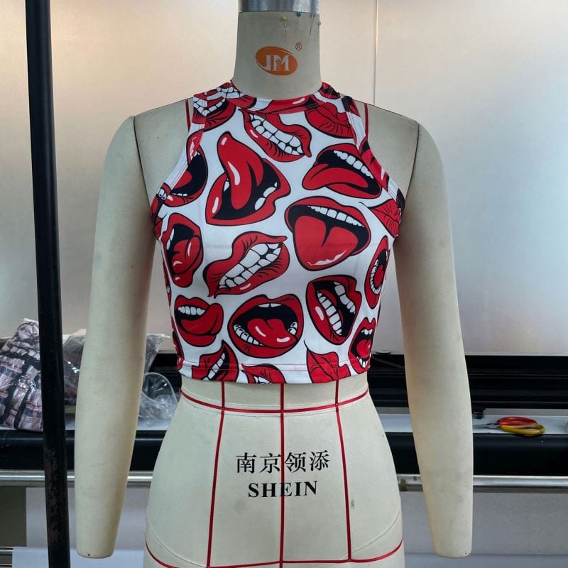 Cheap Summer Girls Y2K Cute Crew Neck Womens Workout Crop Tank Tops Sexy Graphic Print Sleeveless Tank Top Women Vest