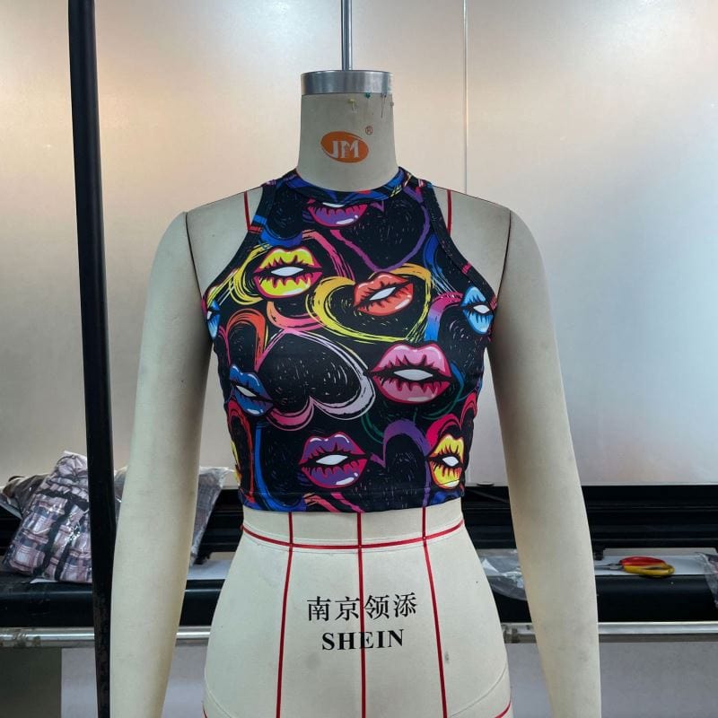 Cheap Summer Girls Y2K Cute Crew Neck Womens Workout Crop Tank Tops Sexy Graphic Print Sleeveless Tank Top Women Vest