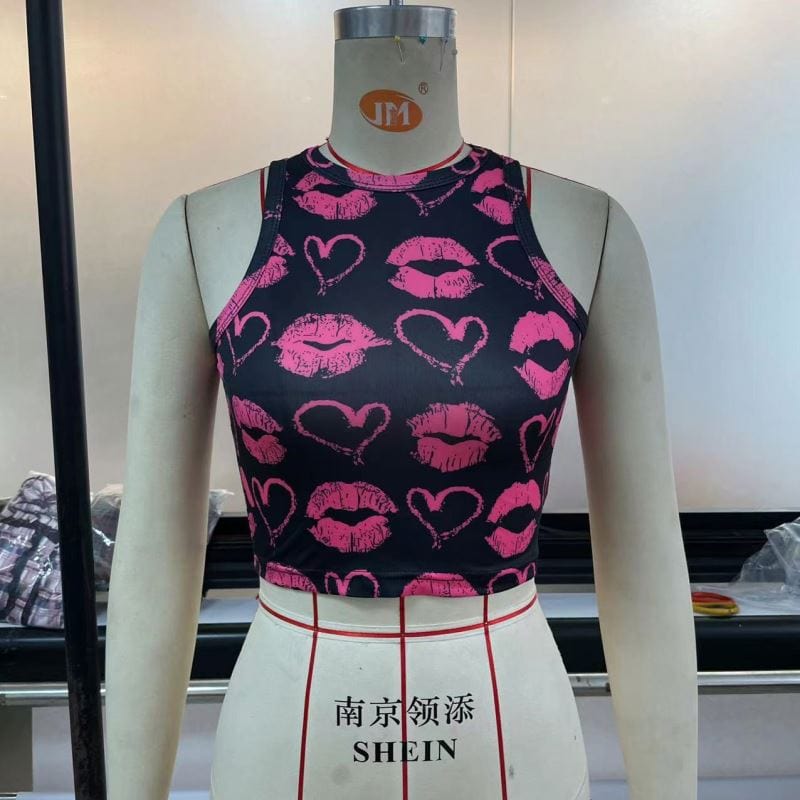 Cheap Summer Girls Y2K Cute Crew Neck Womens Workout Crop Tank Tops Sexy Graphic Print Sleeveless Tank Top Women Vest
