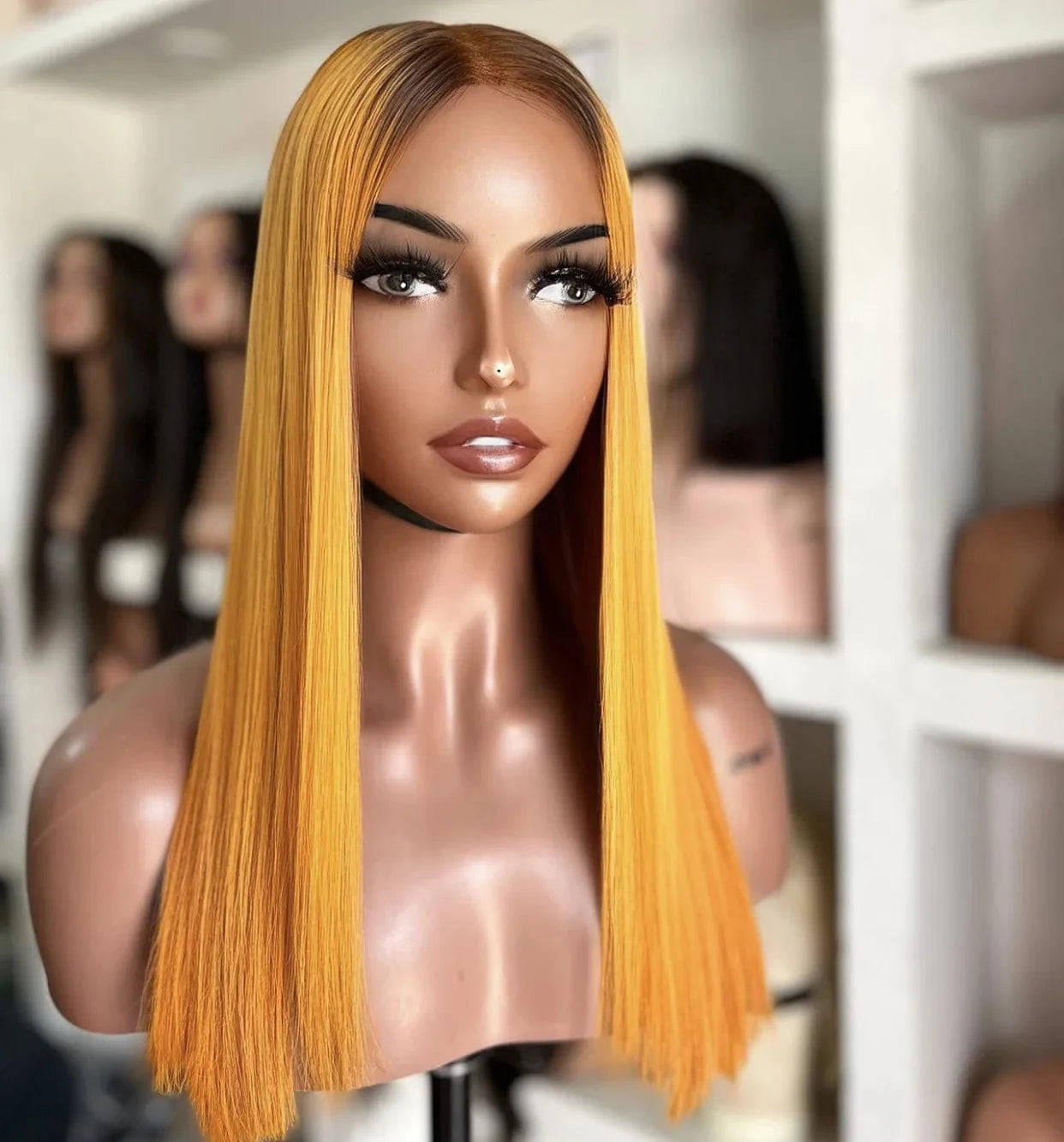 Cheap Wig Ombre Yellow Color Bone Straight Short Cut Bob Raw Vietnamese Human Hair 13x4 Lace Front Wigs