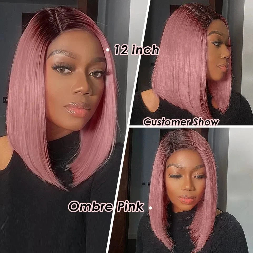 Cheap Wig Ombre Yellow Color Bone Straight Short Cut Bob Raw Vietnamese Human Hair 13x4 Lace Front Wigs