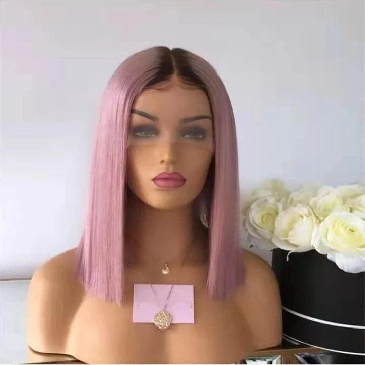 Cheap Wig Ombre Yellow Color Bone Straight Short Cut Bob Raw Vietnamese Human Hair 13x4 Lace Front Wigs