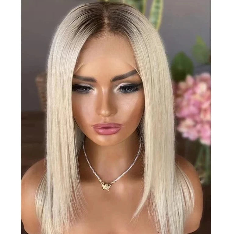 Cheap Wig Ombre Yellow Color Bone Straight Short Cut Bob Raw Vietnamese Human Hair 13x4 Lace Front Wigs